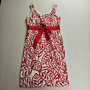 Rabbit Rabbit Rabbit Red White Leaf AOP Sash Shift Dress 10 Twee Maximalism